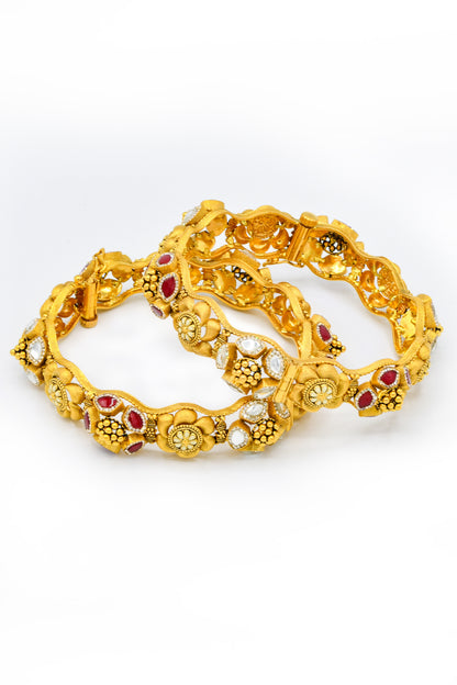 22ct Antique Gold 2 Piece Bangle - Roop Darshan