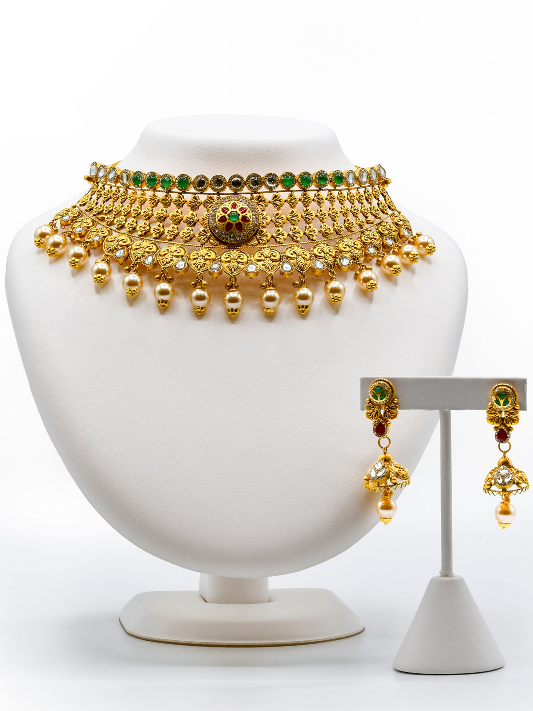 22ct Gold Antique Choker Kundan Necklace Set - Roop Darshan