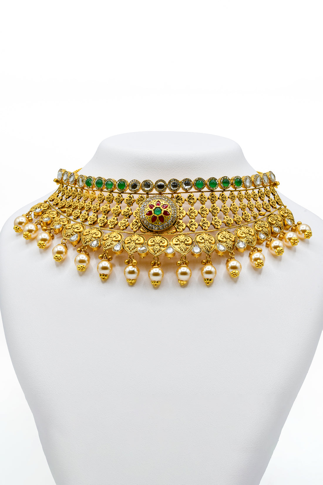 22ct Gold Antique Choker Kundan Necklace Set - Roop Darshan