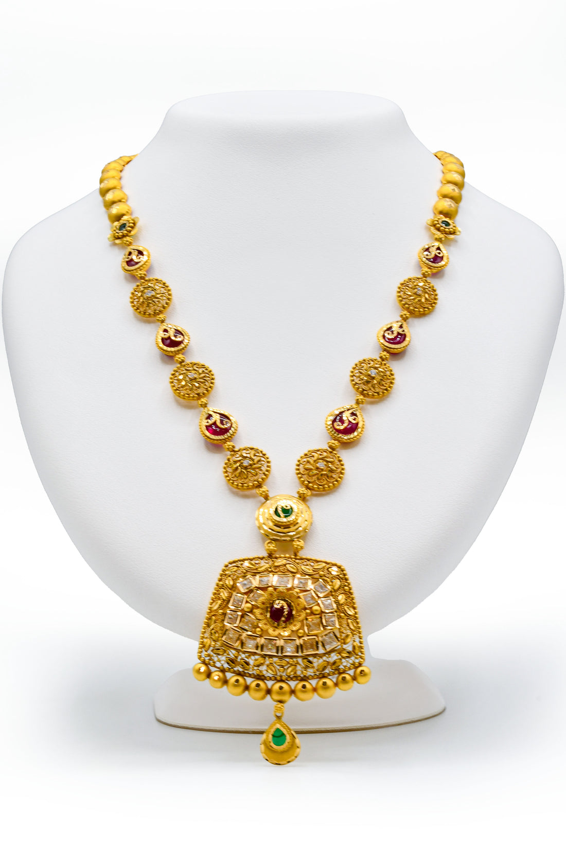 22ct Gold Antique Kundan Long Necklace Set - Roop Darshan