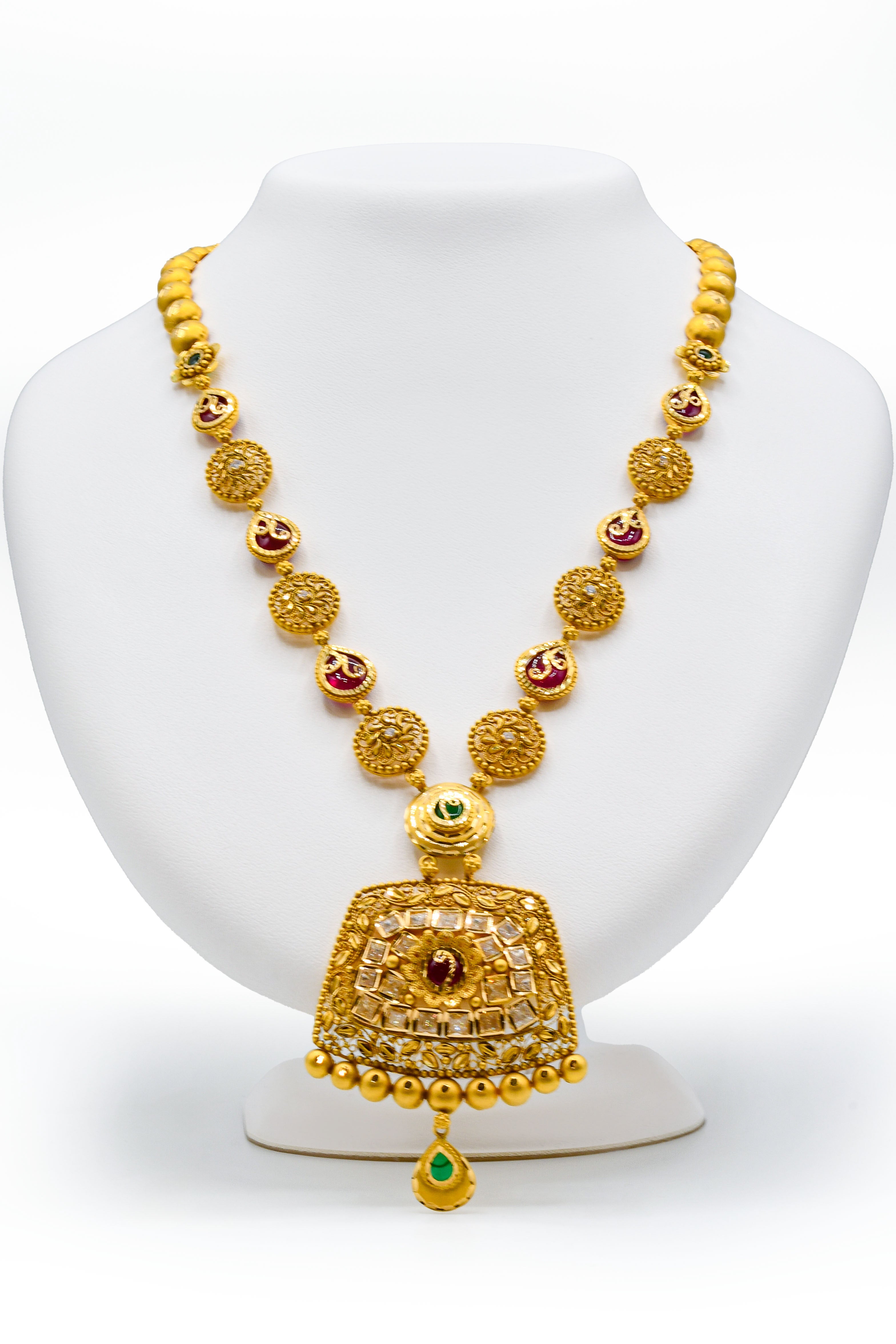 22ct Gold Antique Kundan Long Necklace Set - Roop Darshan