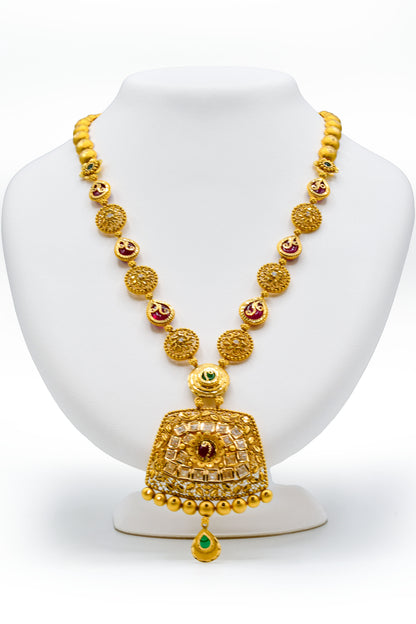 22ct Gold Antique Kundan Long Necklace Set - Roop Darshan