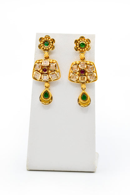 22ct Gold Antique Kundan Long Necklace Set - Roop Darshan