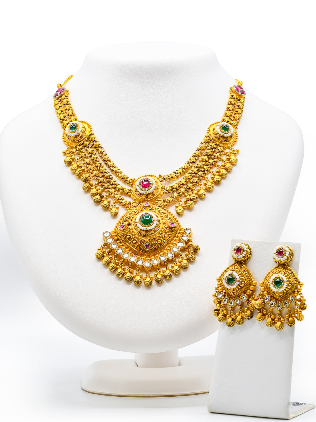 22ct Gold Antique Kundan Necklace Set - Roop Darshan
