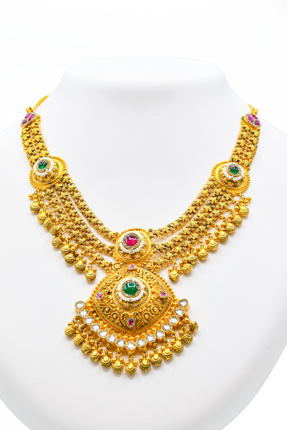 22ct Gold Antique Kundan Necklace Set - Roop Darshan
