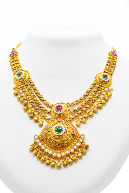 22ct Gold Antique Kundan Necklace Set - Roop Darshan
