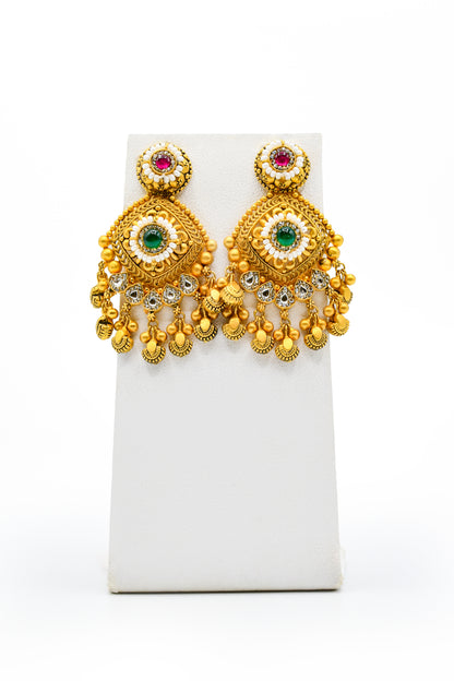 22ct Gold Antique Kundan Necklace Set - Roop Darshan