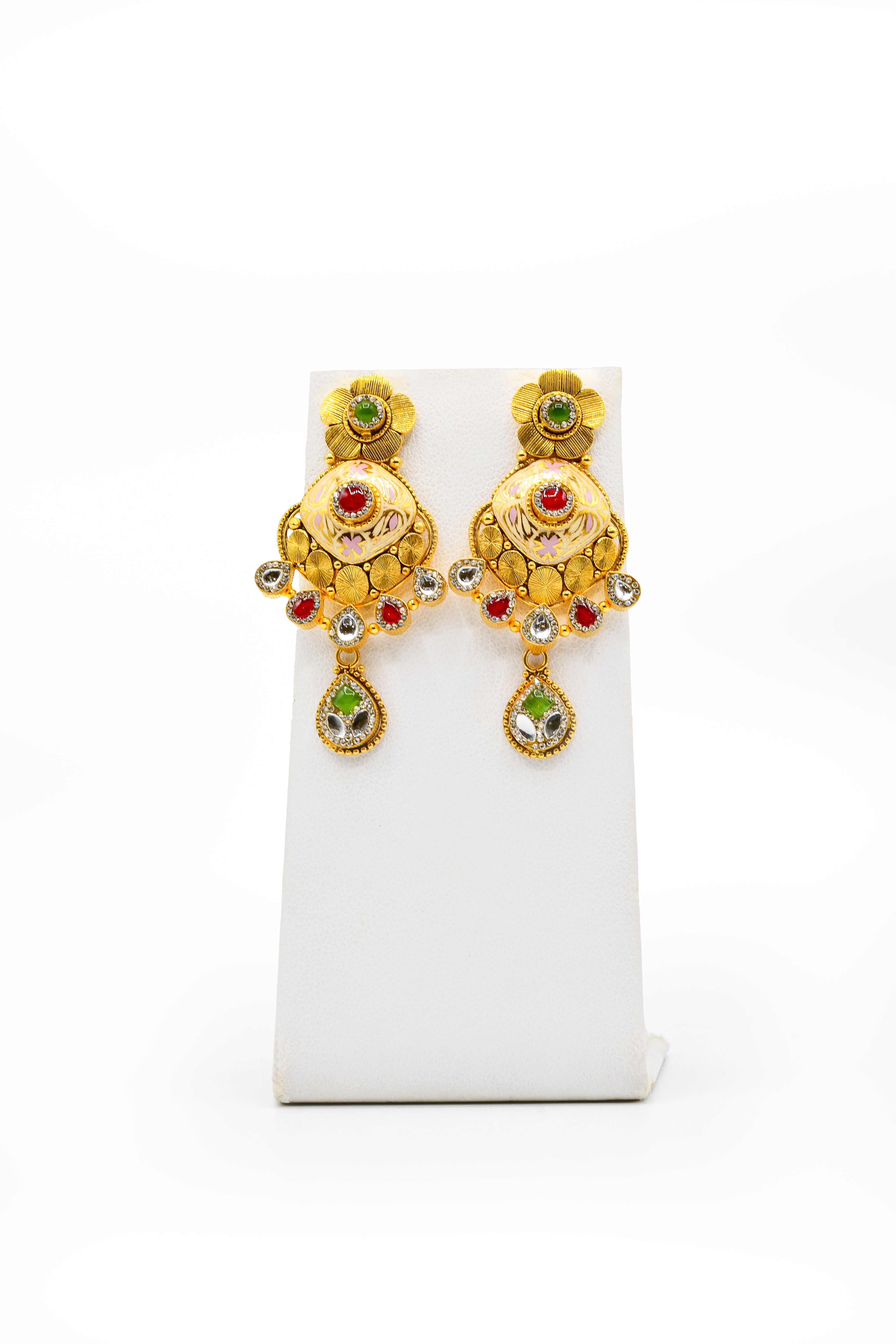 22ct Gold Antique Kundan Long Necklace Set - Roop Darshan