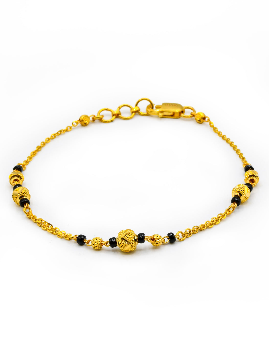 22ct Gold Ball Black Beads Ladies Bracelet - Roop Darshan