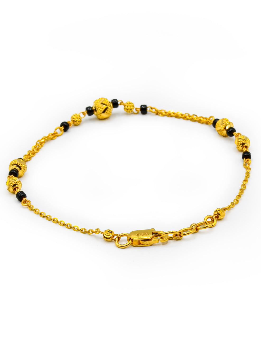 22ct Gold Ball Black Beads Ladies Bracelet - Roop Darshan