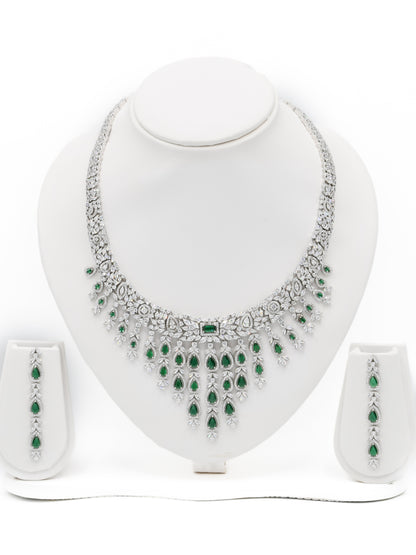 Silver Green CZ Necklace Set