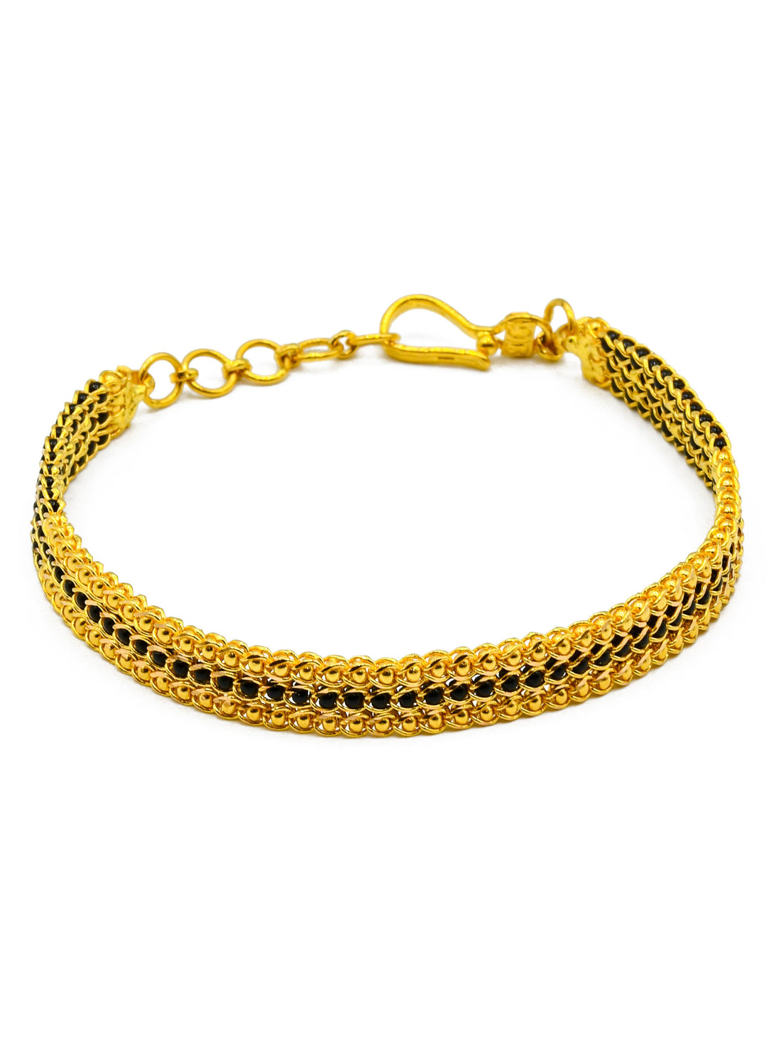 22ct Gold 3 Row Ball Black Beads Ladies Bracelet - Roop Darshan