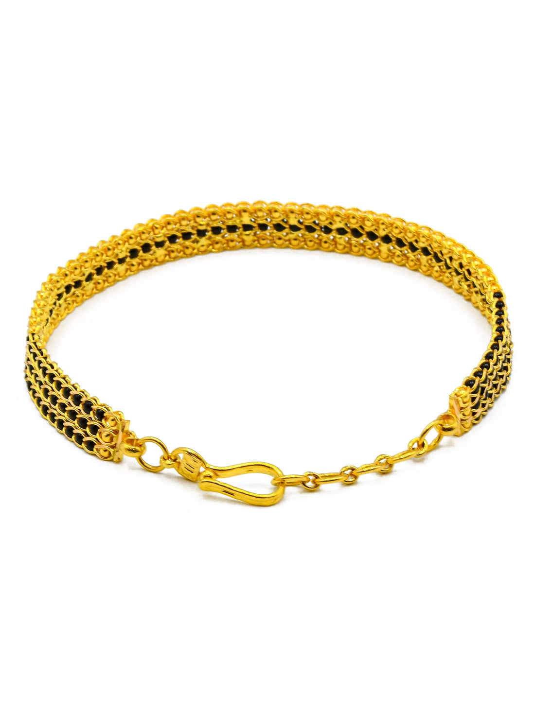 22ct Gold 3 Row Ball Black Beads Ladies Bracelet - Roop Darshan