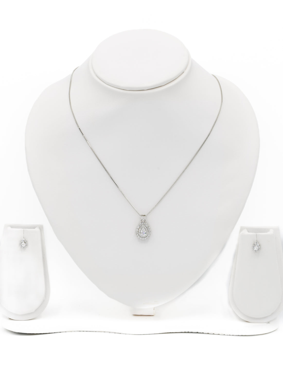 Sterling Silver CZ Necklace Set - Roop Darshan