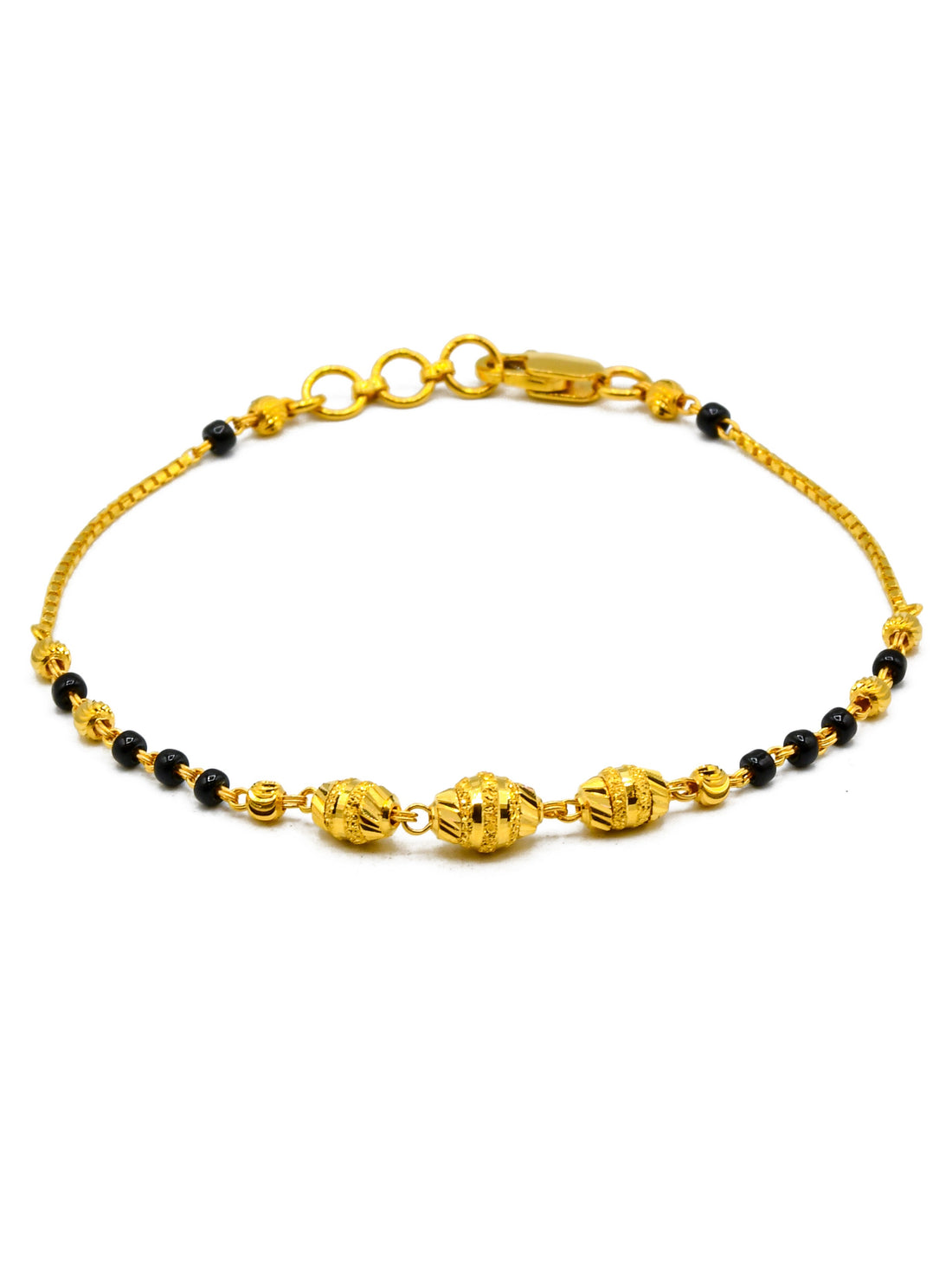 22ct Gold Ball Black Beads Ladies Bracelet - Roop Darshan