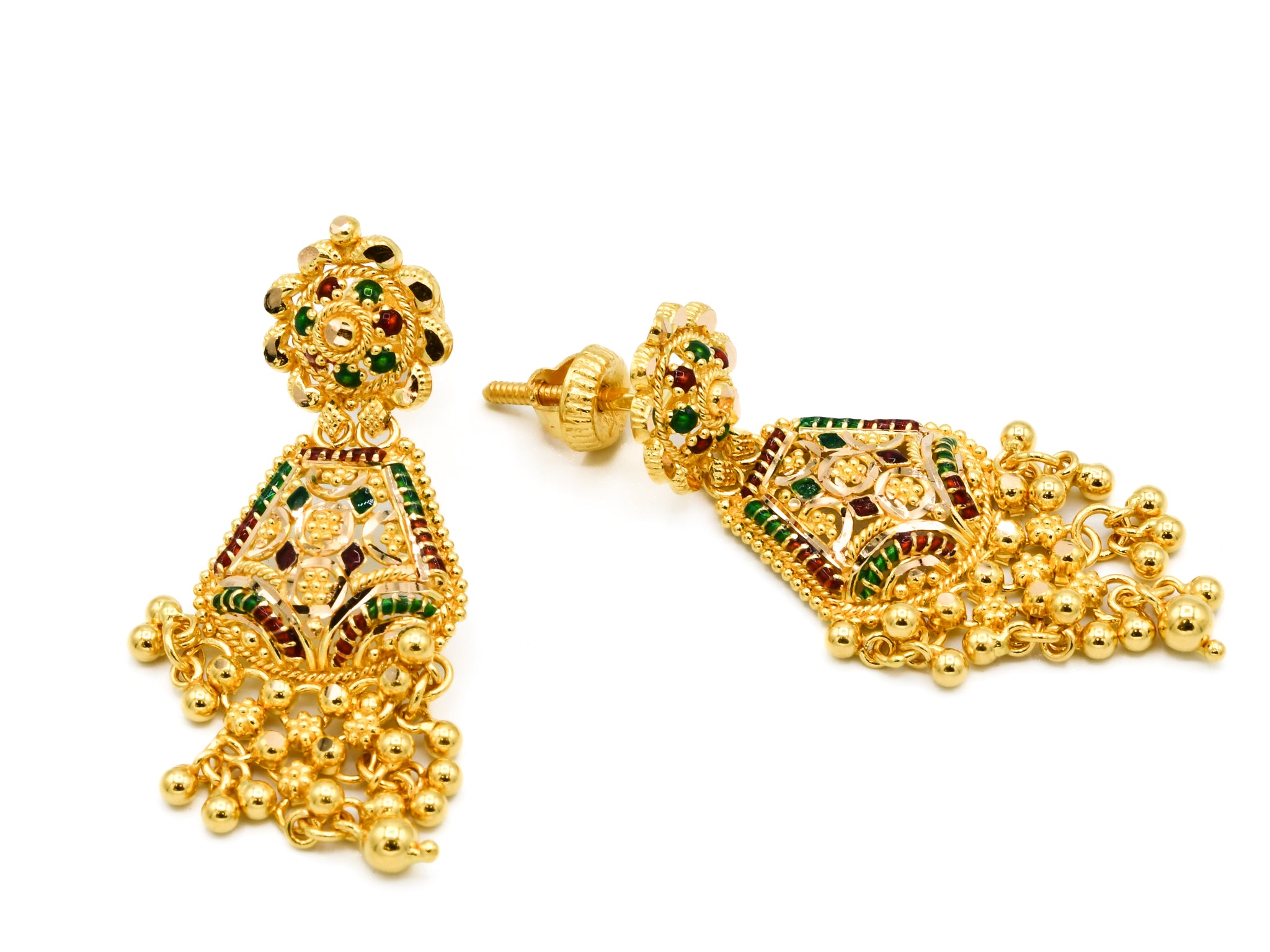 22ct Gold Mina Pendant Earrings Set - Roop Darshan