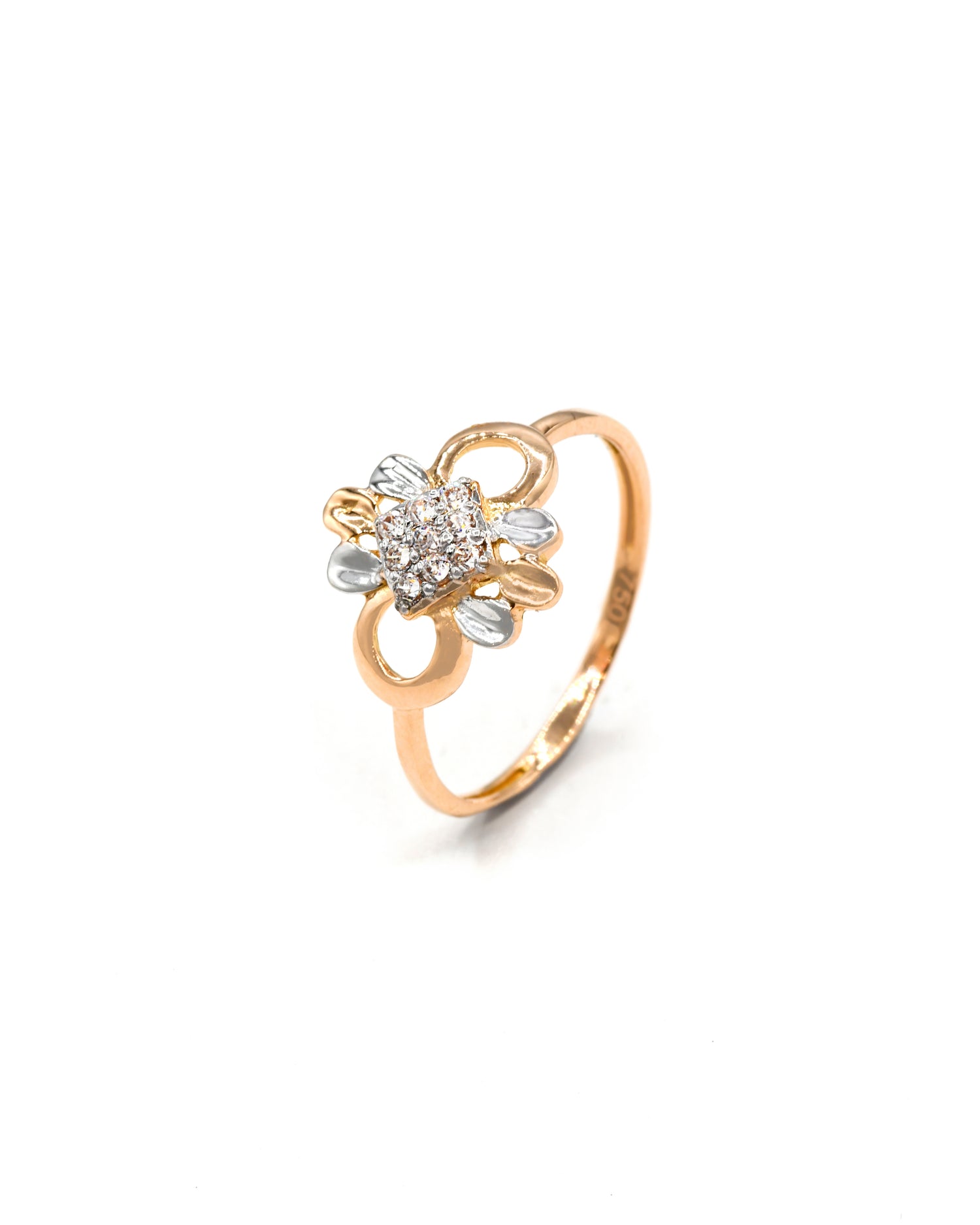 18ct Rose Gold Two Tone CZ Ladies Ring 1.46 GMS - Roop Darshan