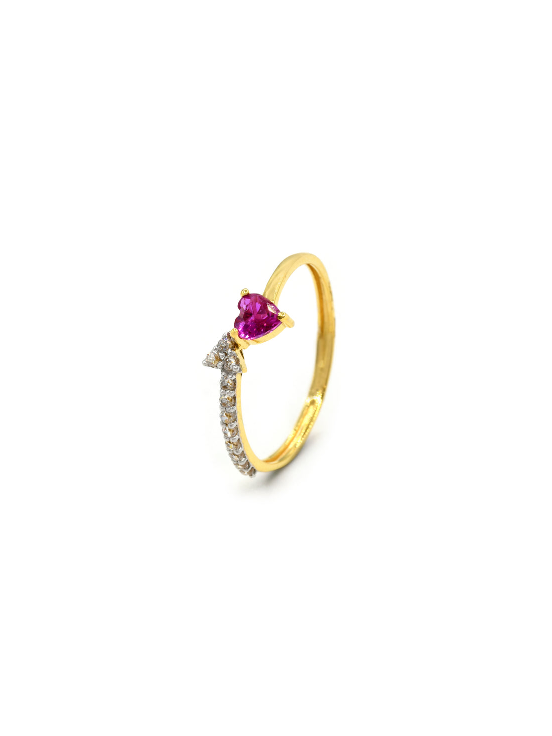 18ct Gold Pink Heart CZ Ladies Ring - Roop Darshan