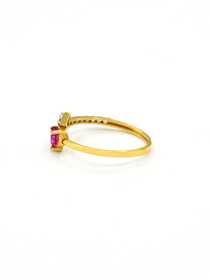 18ct Gold Pink Heart CZ Ladies Ring - Roop Darshan