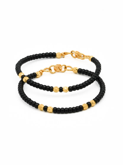 22ct Gold Black Beads Ball Pair Baby Bangle - Roop Darshan
