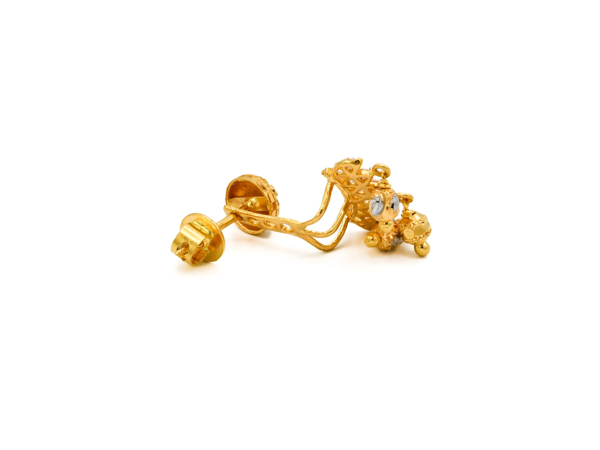 22ct Gold Two Tone CZ Earrings - Roop Darshan