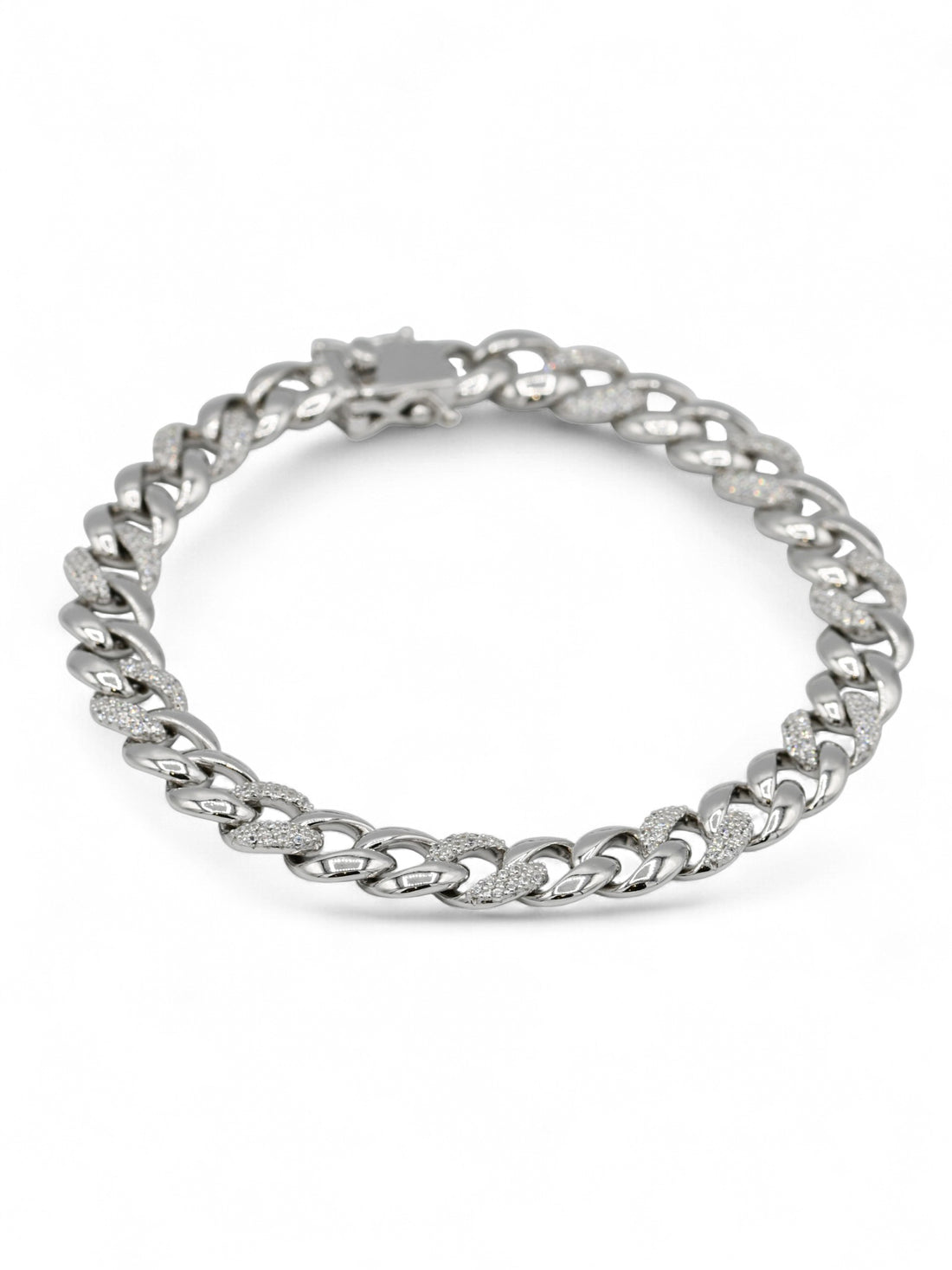 Sterling Silver CZ Curb Bracelet