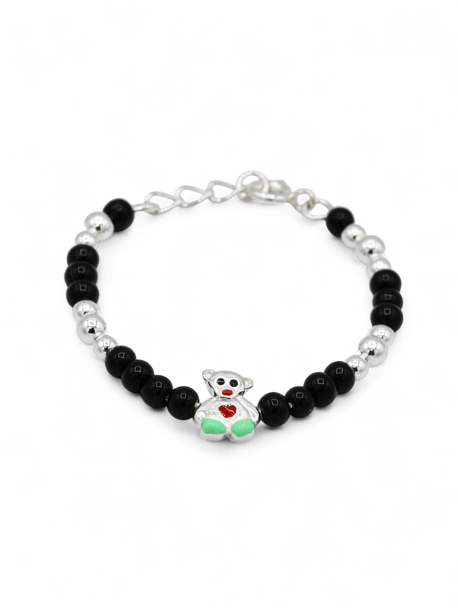 Sterling Silver Black Beads Teddy Bear Baby Bracelet - Roop Darshan