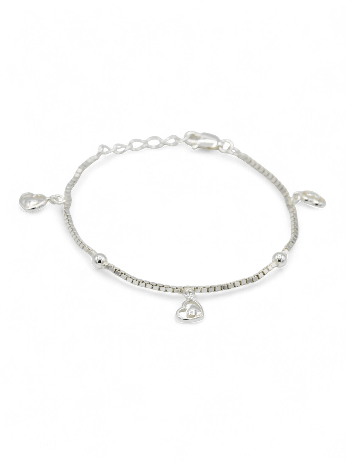 925 Sterling Silver Heart Charms Bracelet