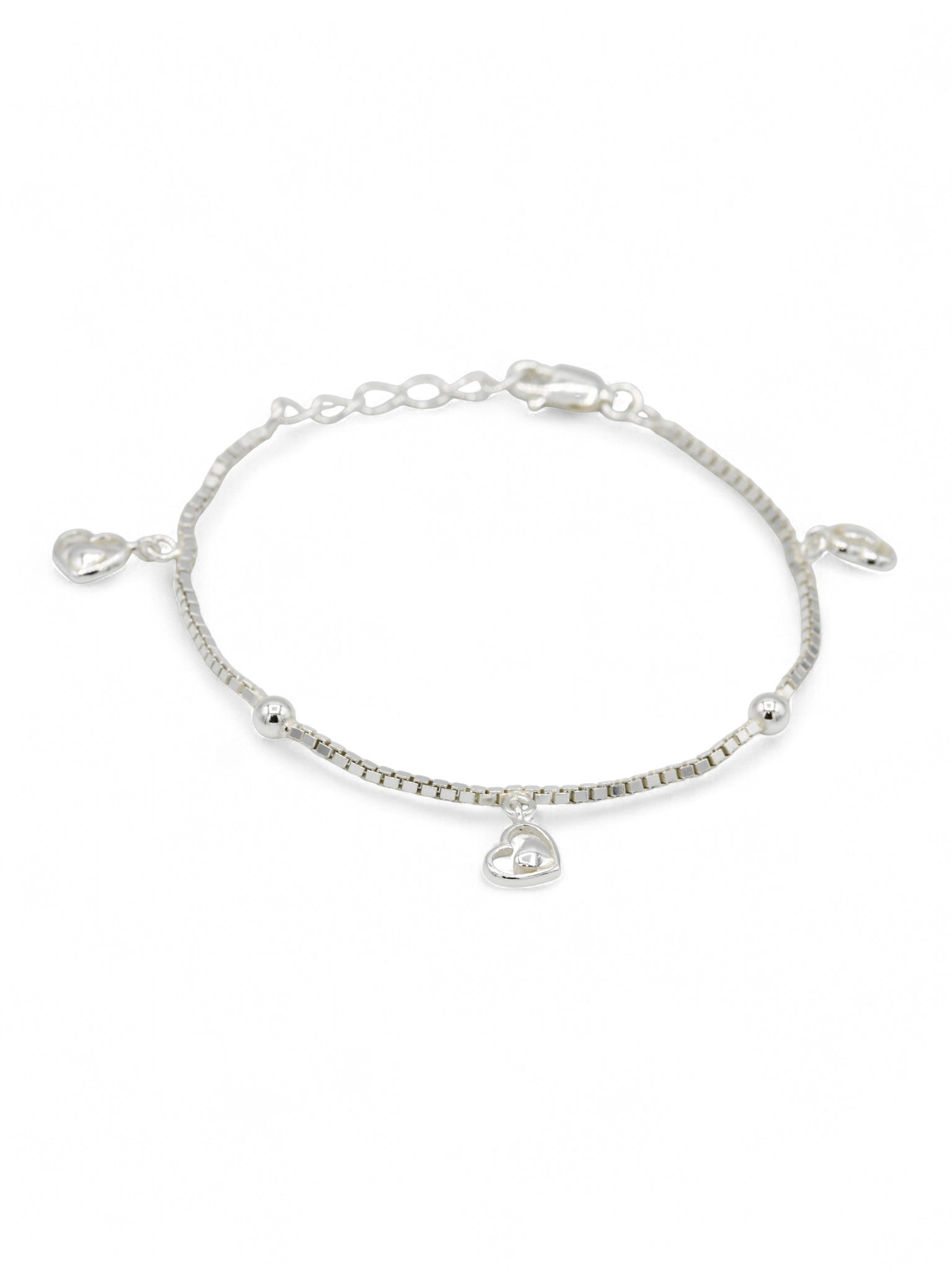 925 Sterling Silver Heart Charms Bracelet - Roop Darshan