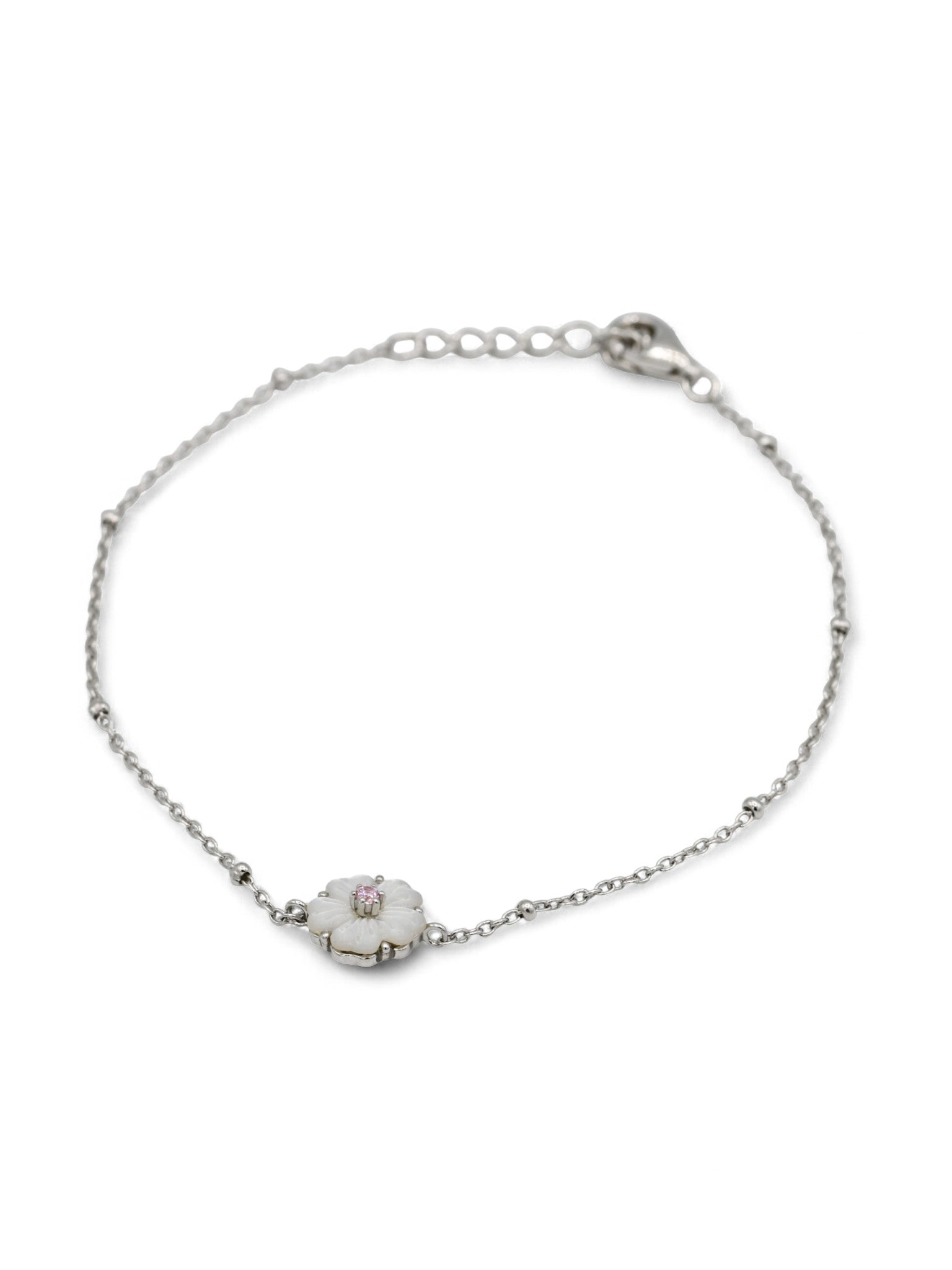 925 Sterling Silver CZ Flower Ladies Bracelet - Roop Darshan