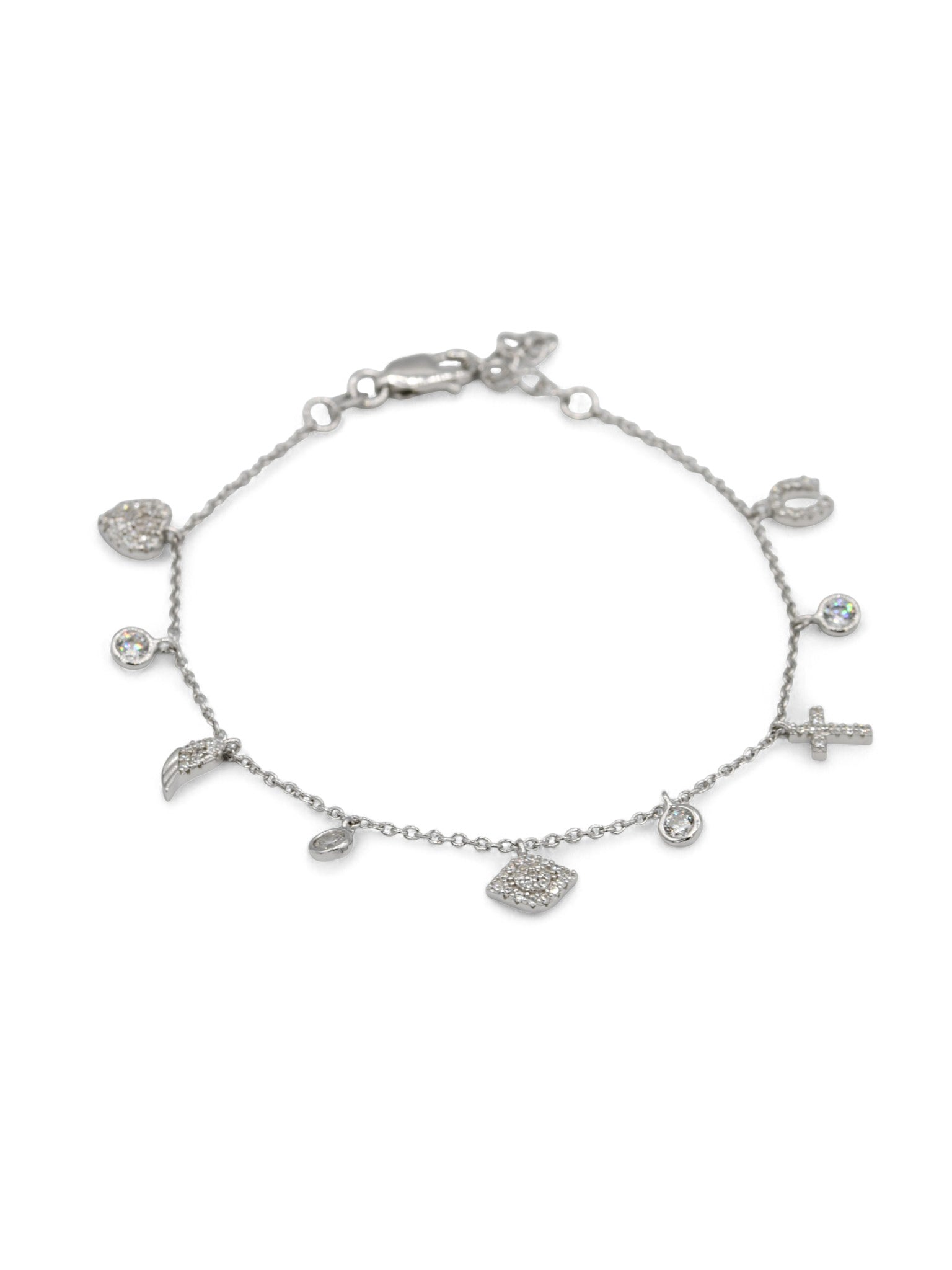 925 Sterling Silver CZ Charms Ladies Bracelet - Roop Darshan