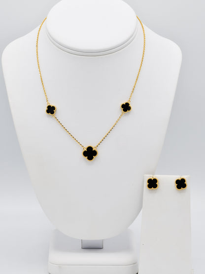 22ct Gold Black Flower Necklace Set