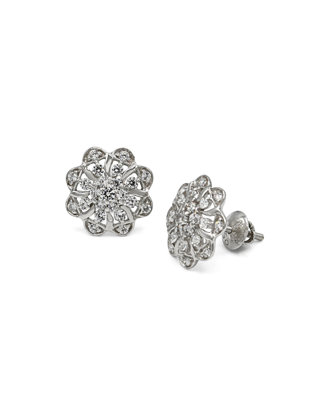 18ct Full White Gold CZ Stud Earrings