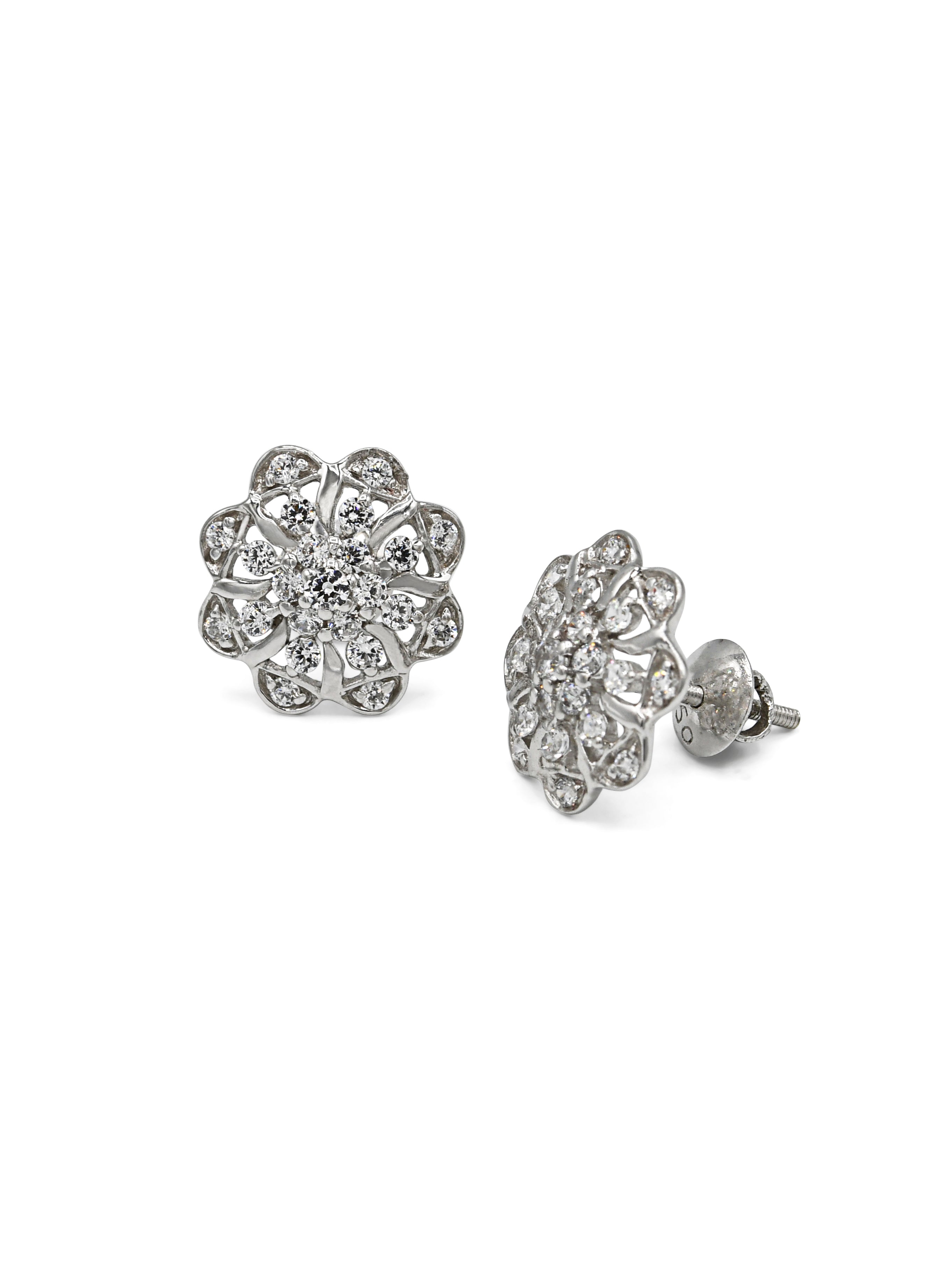 18ct Full White Gold CZ Stud Earrings - Roop Darshan