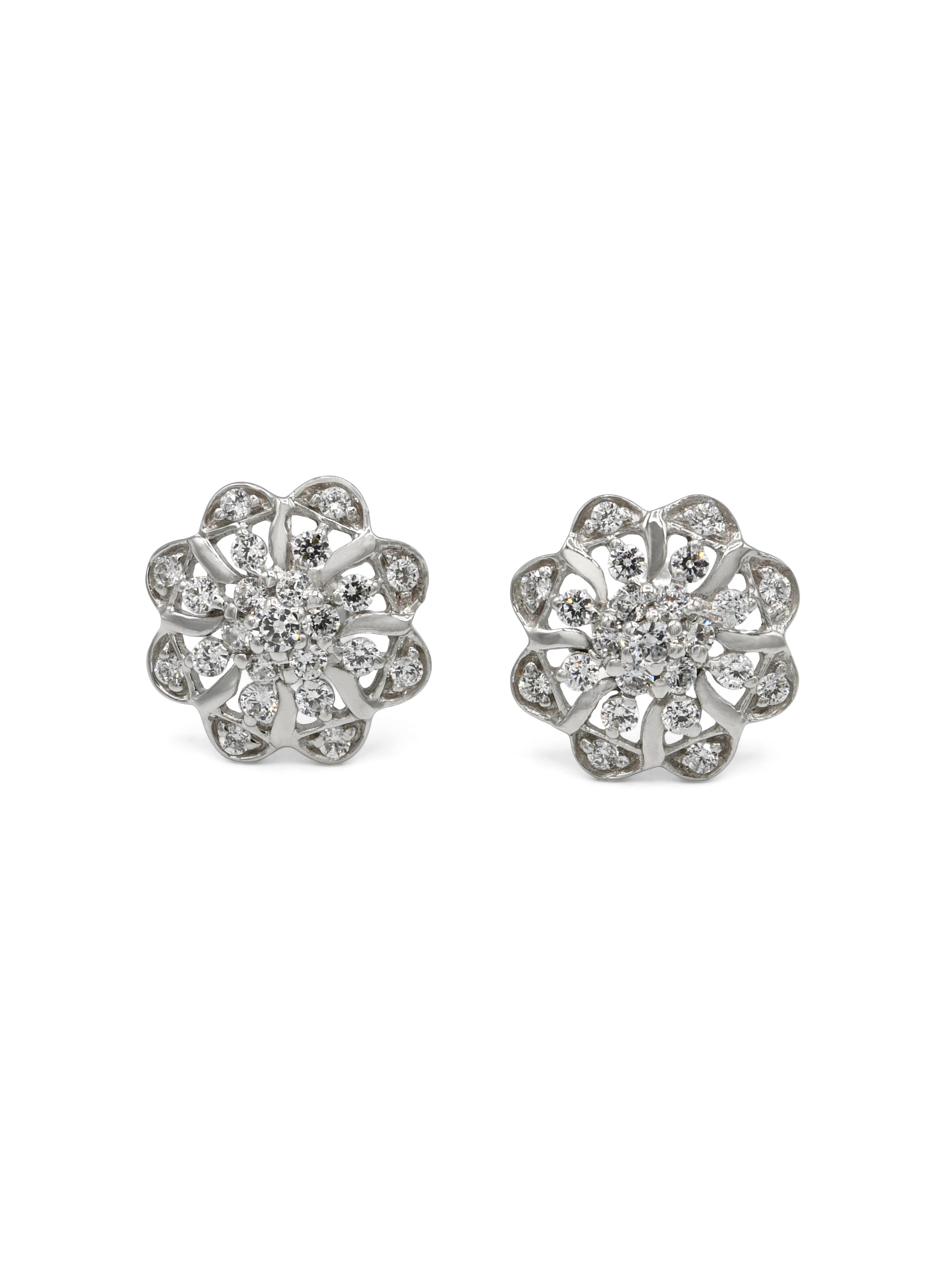 18ct Full White Gold CZ Stud Earrings - Roop Darshan