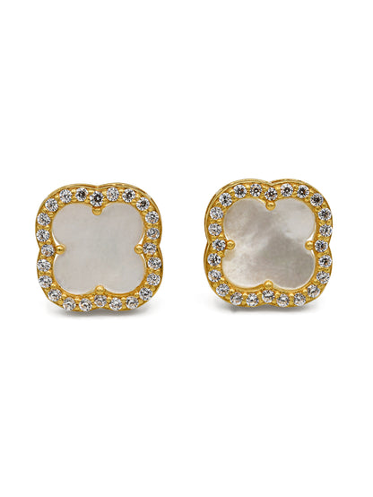 22ct Gold CZ Pearl Stud Earrings