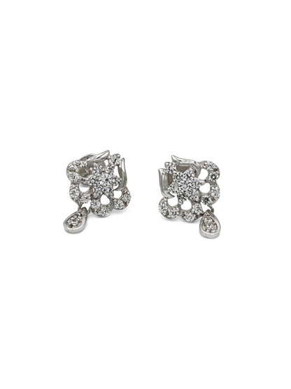 18ct Full White Gold CZ Stud Earrings