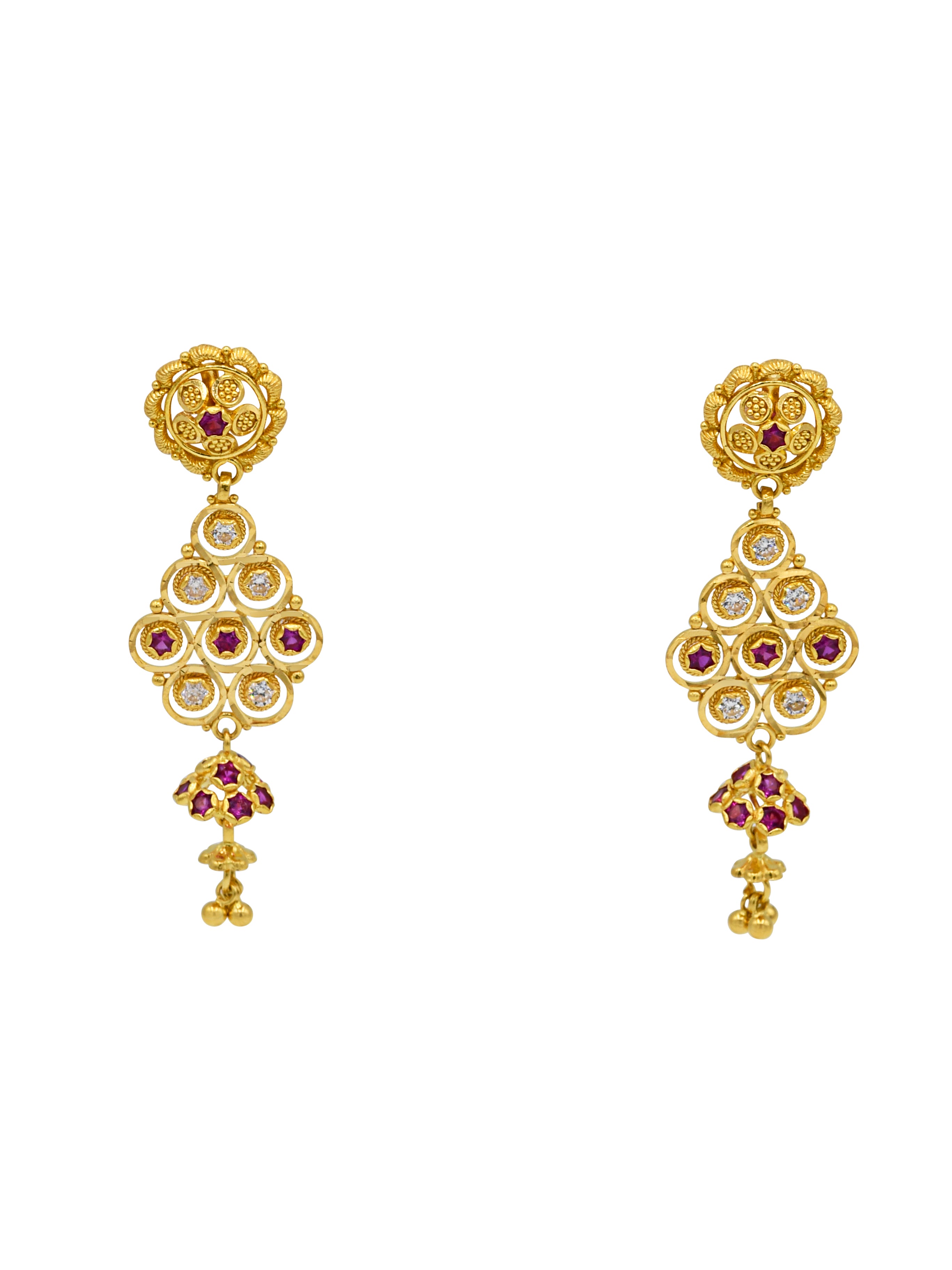 22ct Gold Pink CZ Earrings - Roop Darshan