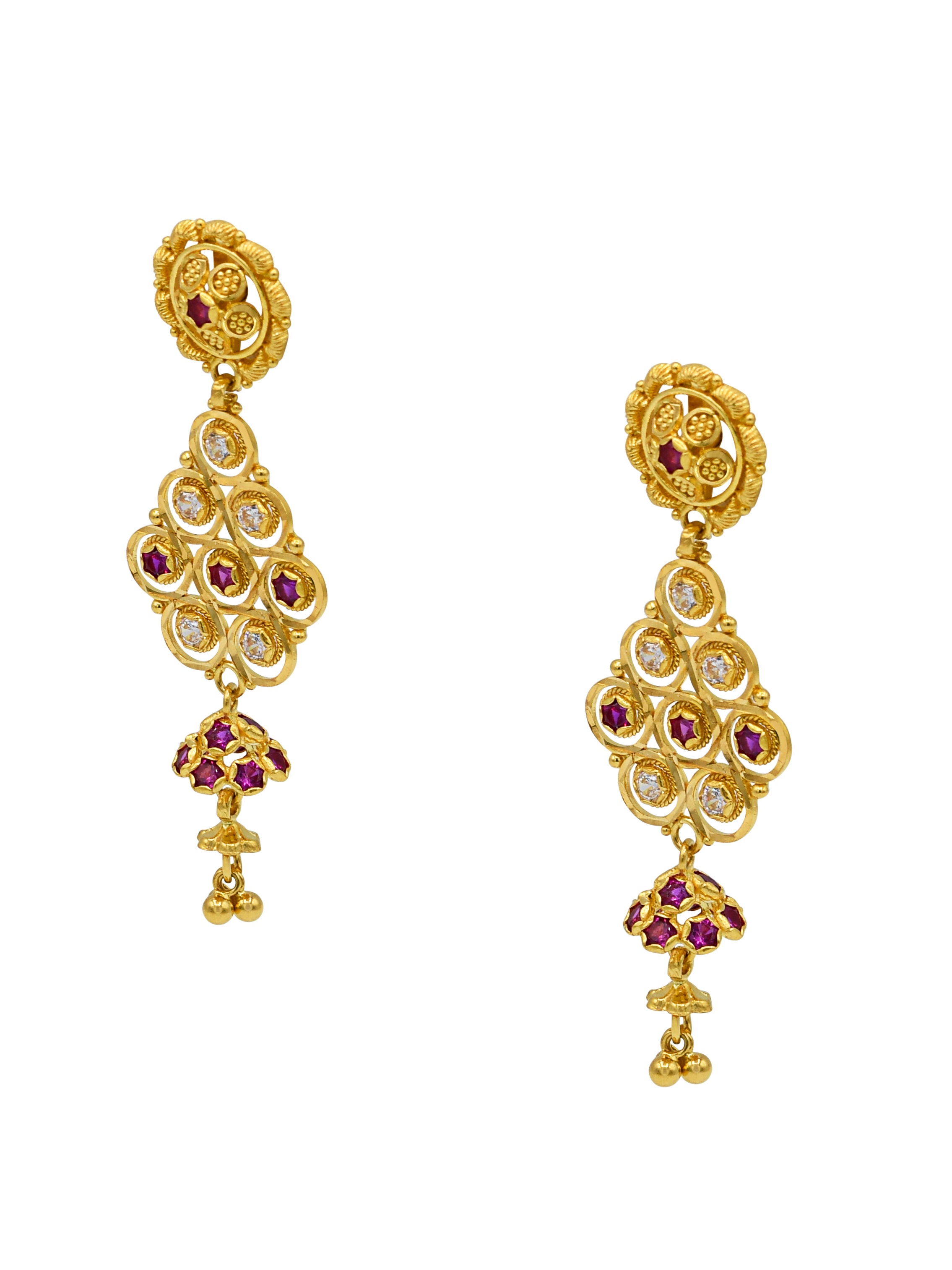 22ct Gold Pink CZ Earrings - Roop Darshan