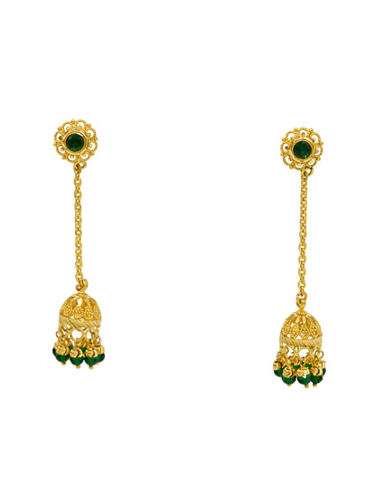 22ct Gold Green CZ Jhumki Earrings