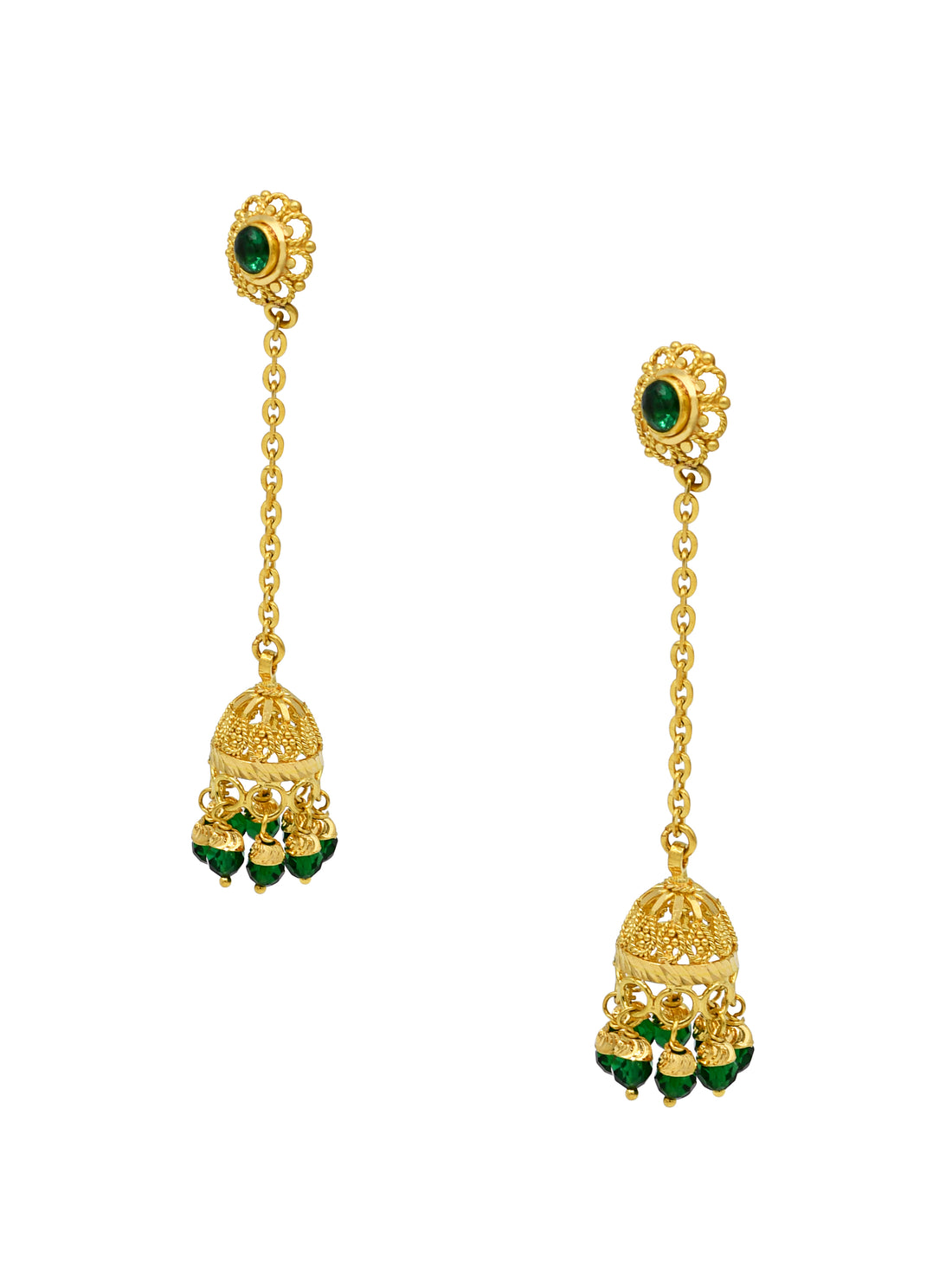 22ct Gold Green CZ Jhumki Earrings