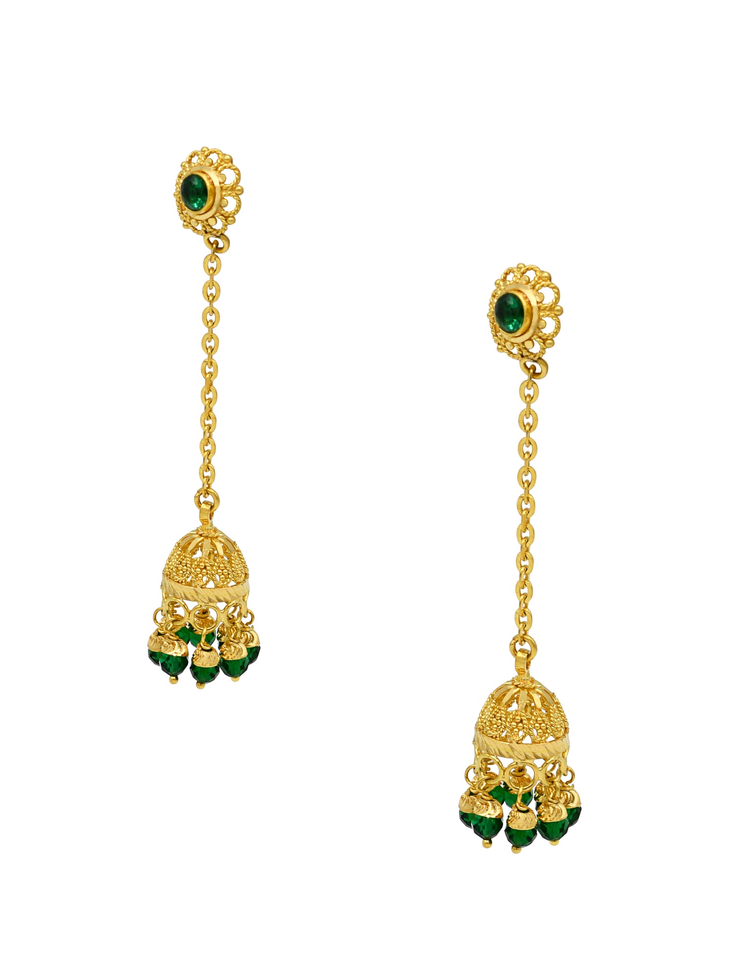 22ct Gold Green CZ Jhumki Earrings