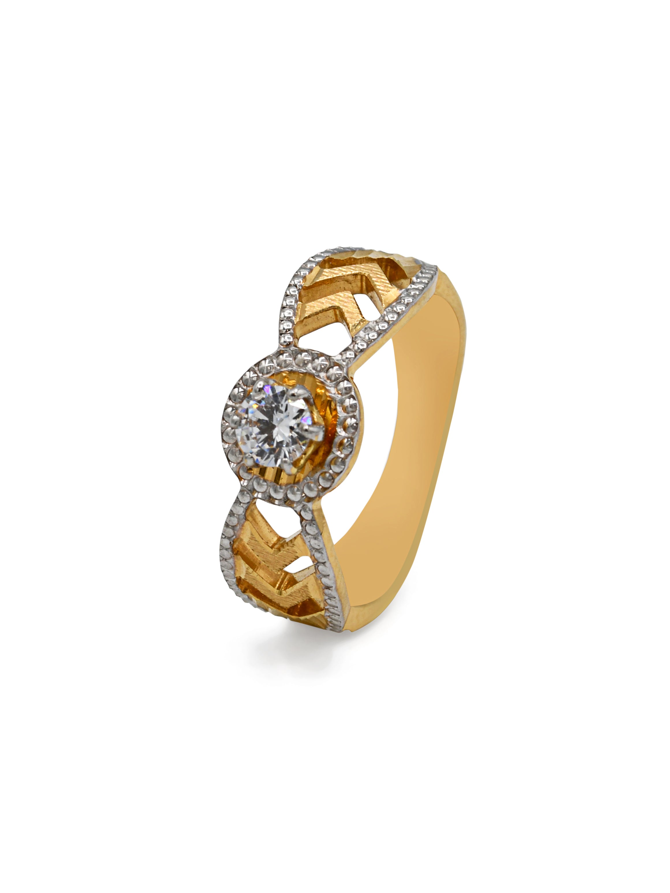 22ct Gold Two Tone CZ Ladies Ring - Roop Darshan