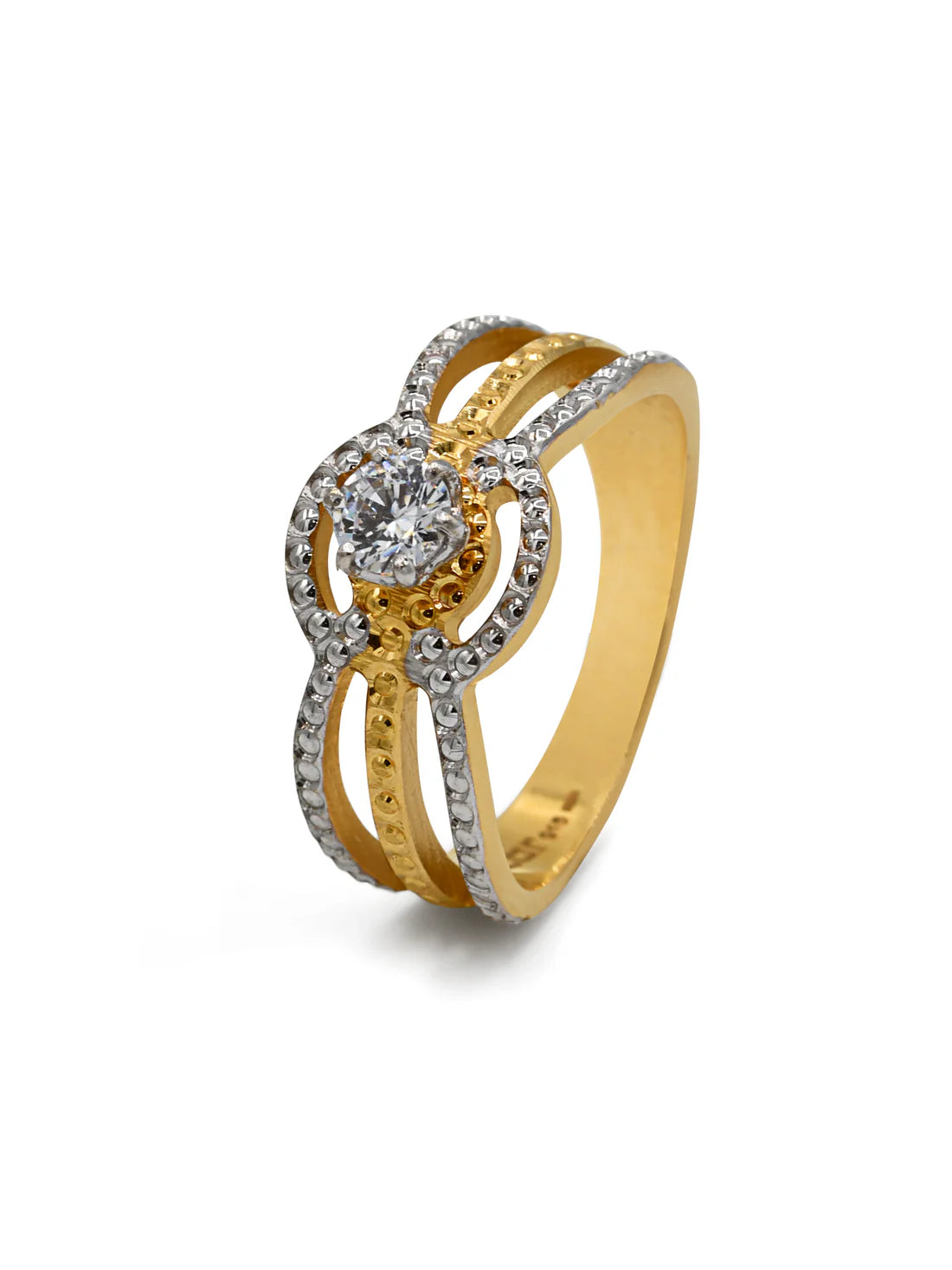 22ct Gold Two Tone CZ Ladies Ring
