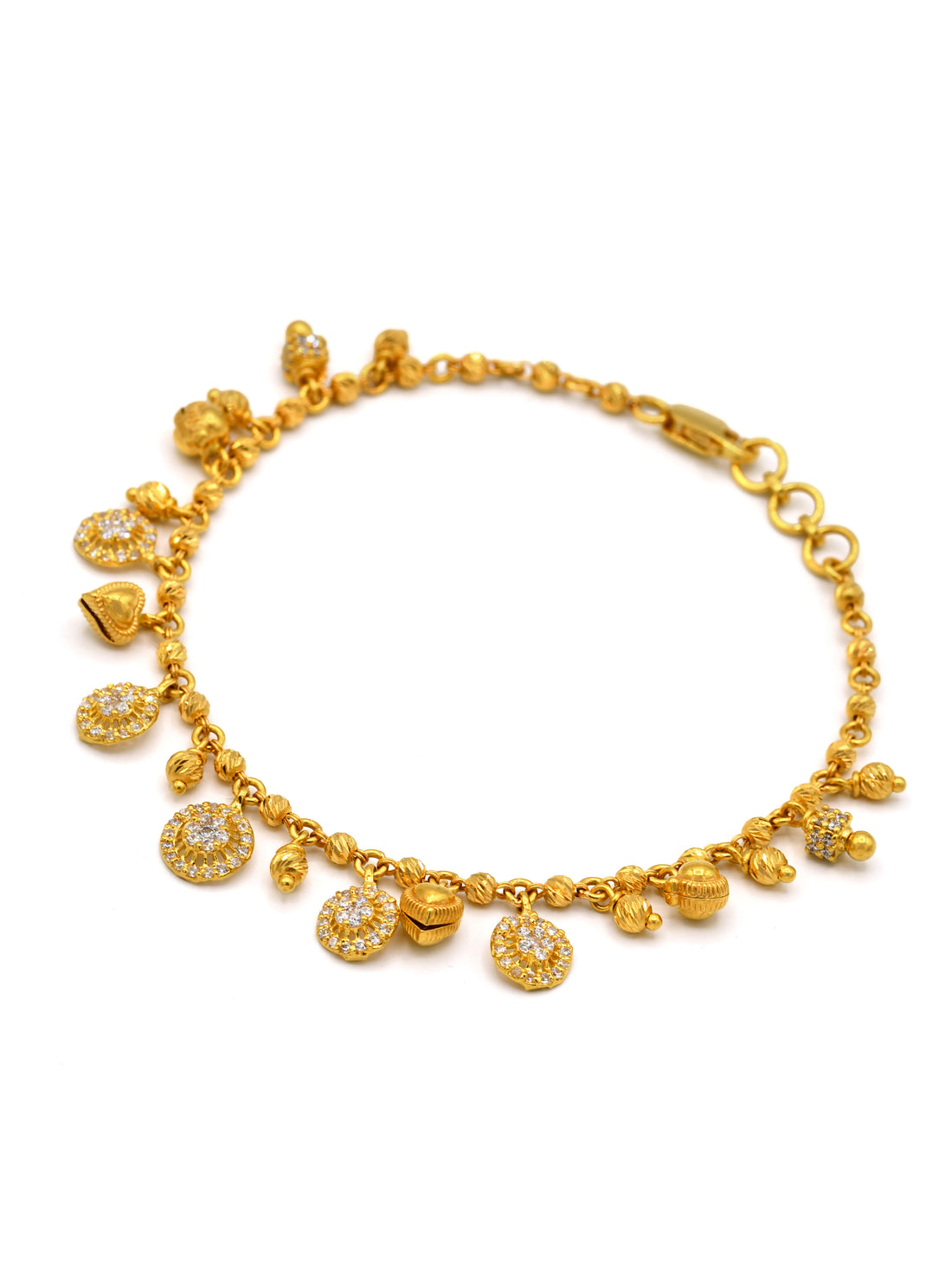 22ct Gold CZ Ball Charms Ladies Bracelet