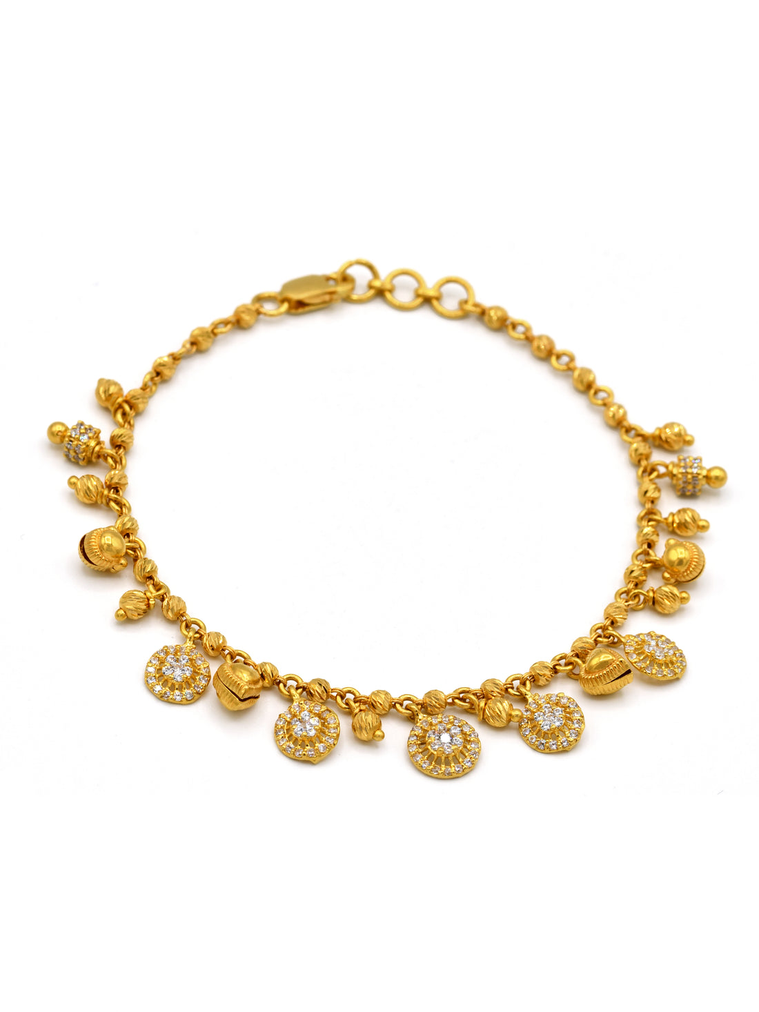 22ct Gold CZ Ball Charms Ladies Bracelet