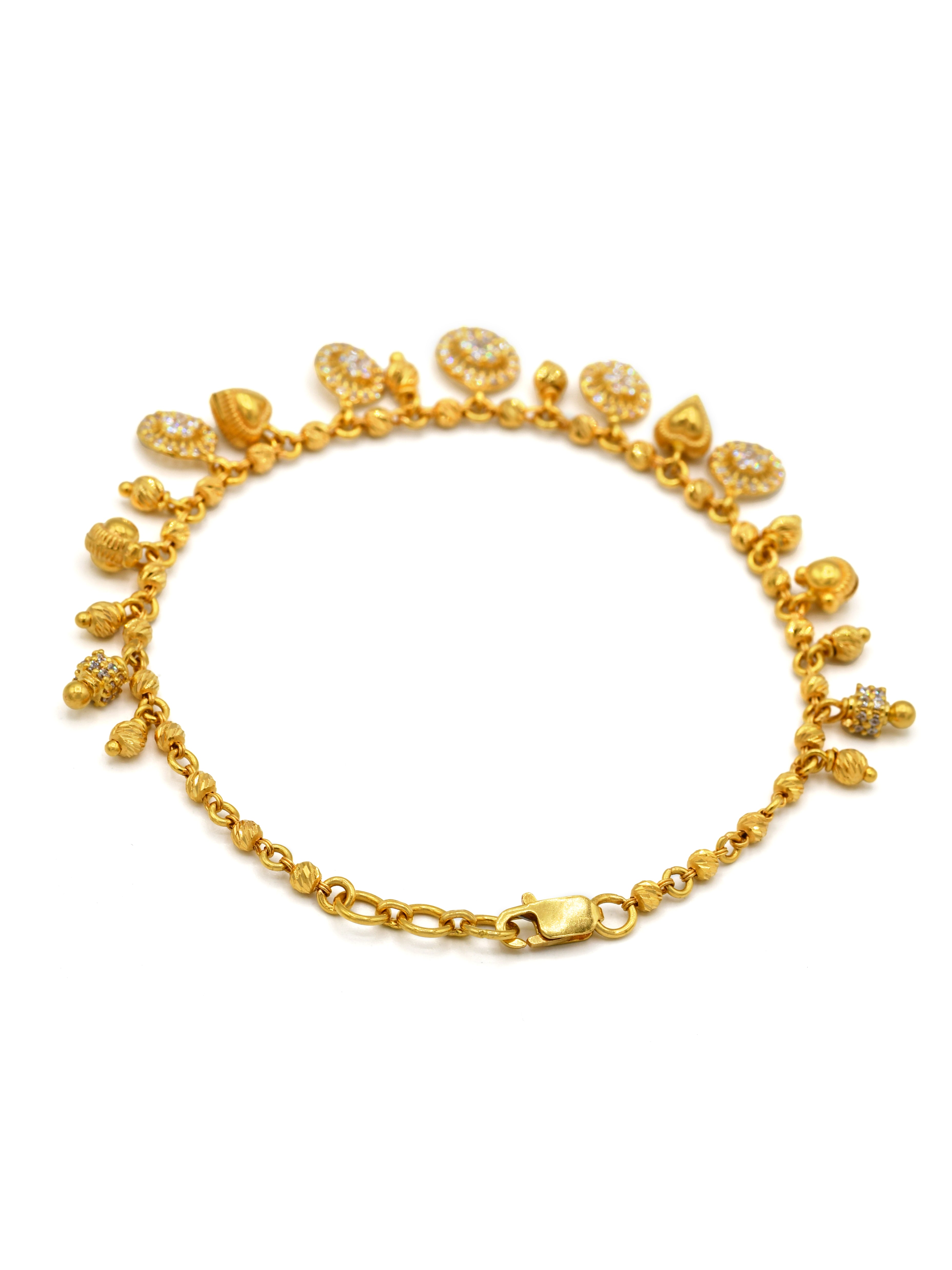 22ct Gold CZ Ball Charms Ladies Bracelet