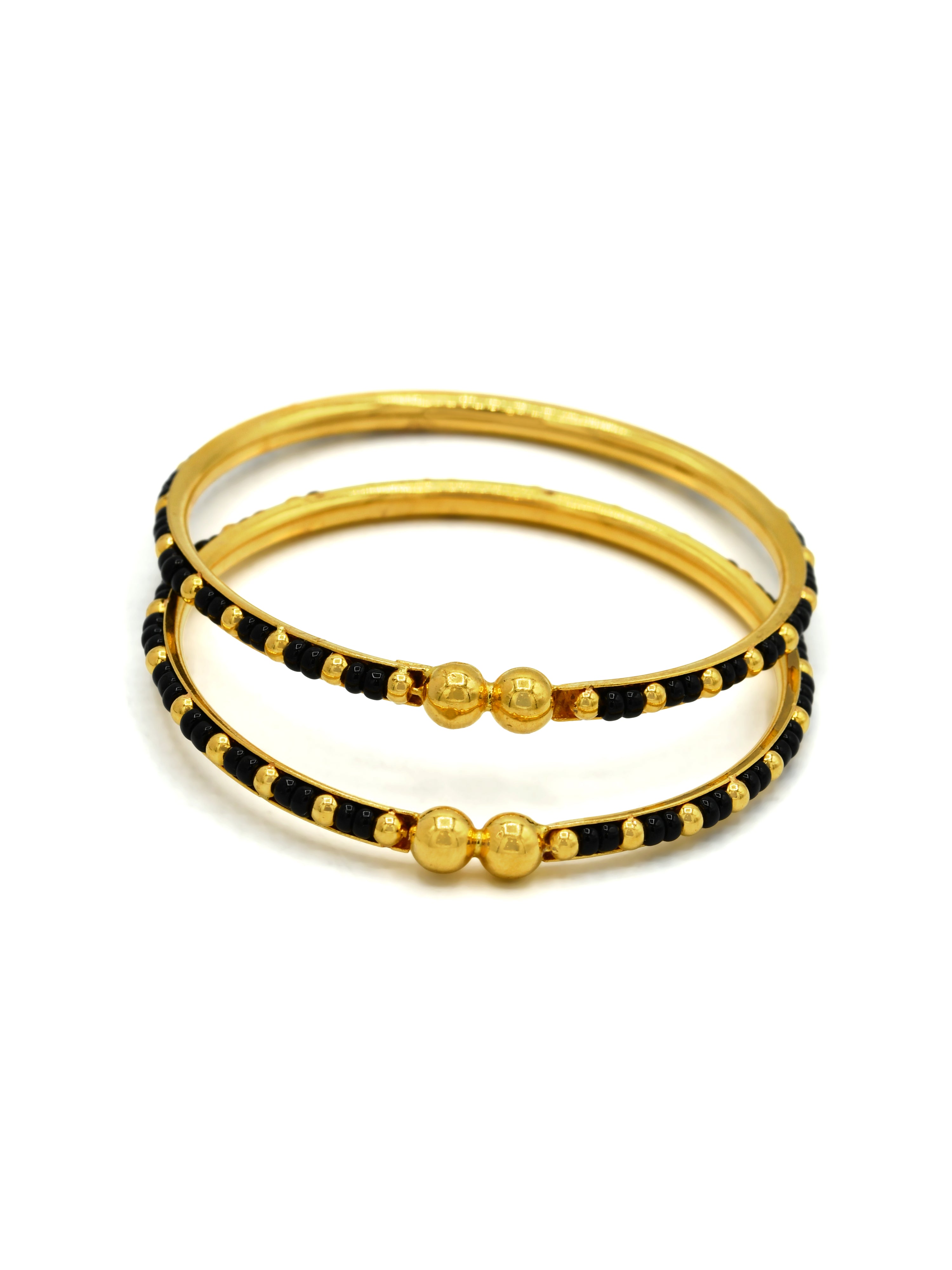 22ct Gold Pair Black Beads Baby Bangle - Roop Darshan