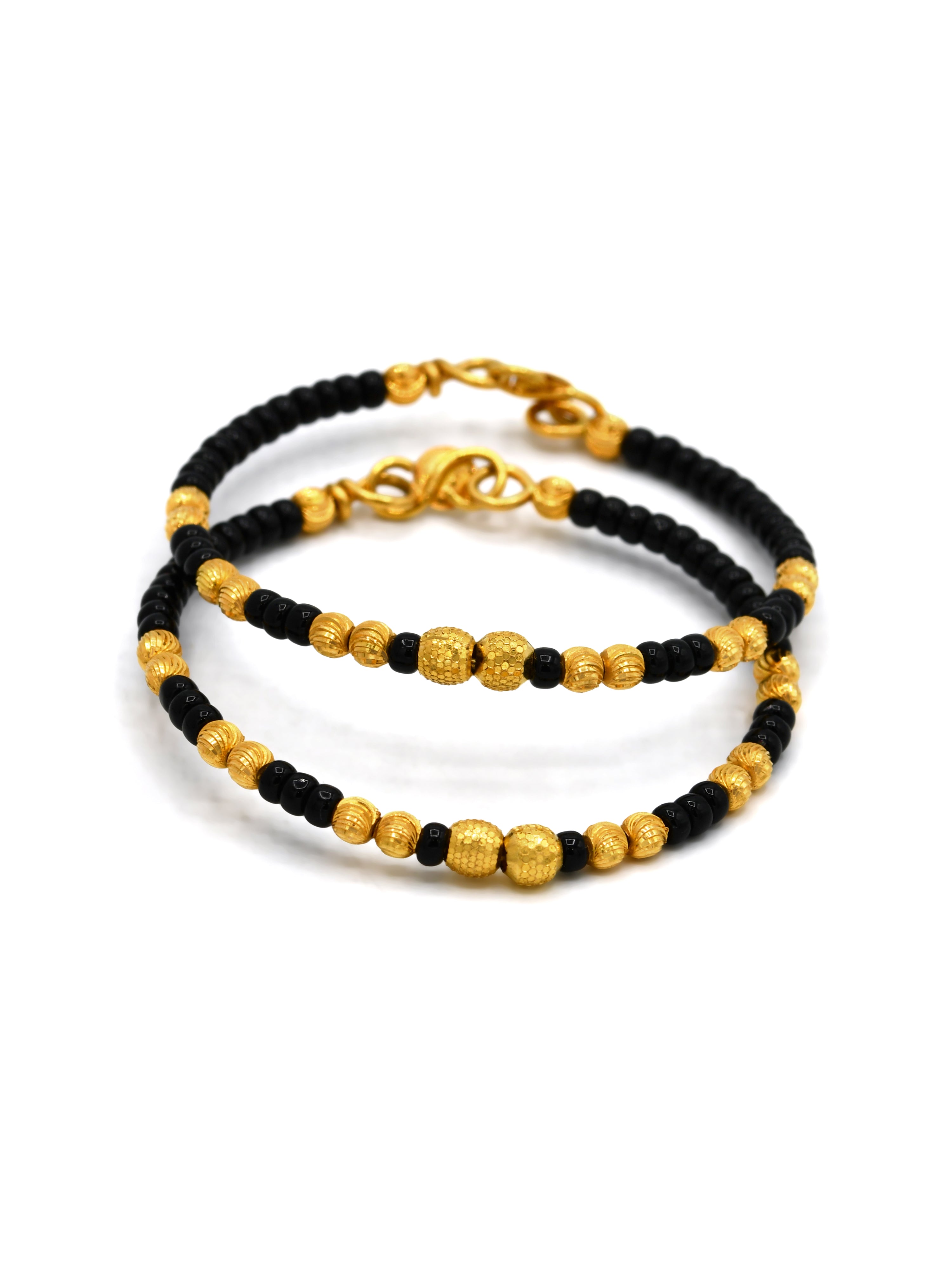 22ct Gold Pair Black Beads Baby Bangle - Roop Darshan