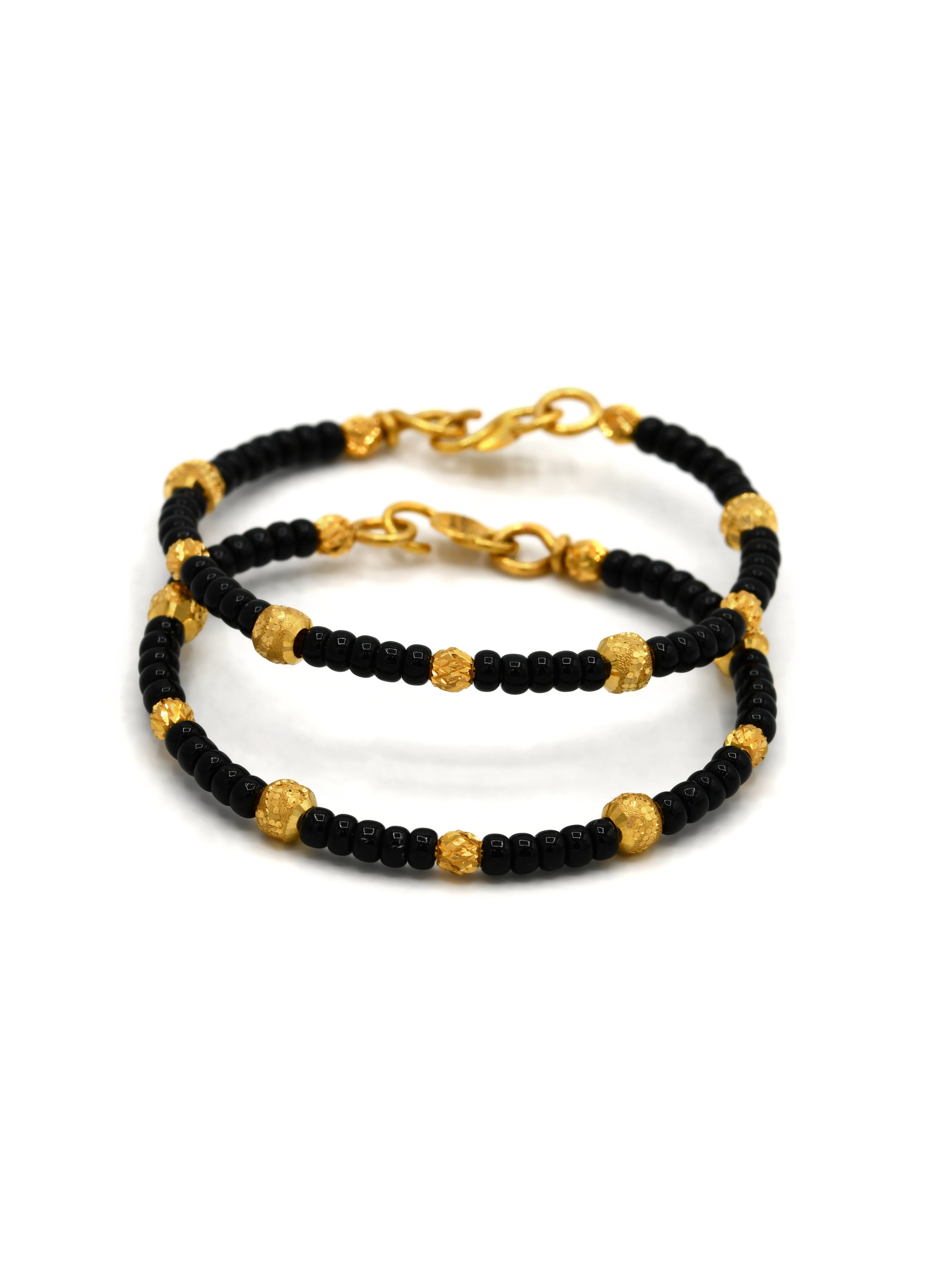 22ct Gold Pair Black Beads Baby Bangle - Roop Darshan
